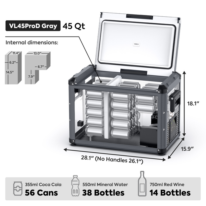 ICECO VL45ProD Dual Zone Portable Freezer Gray