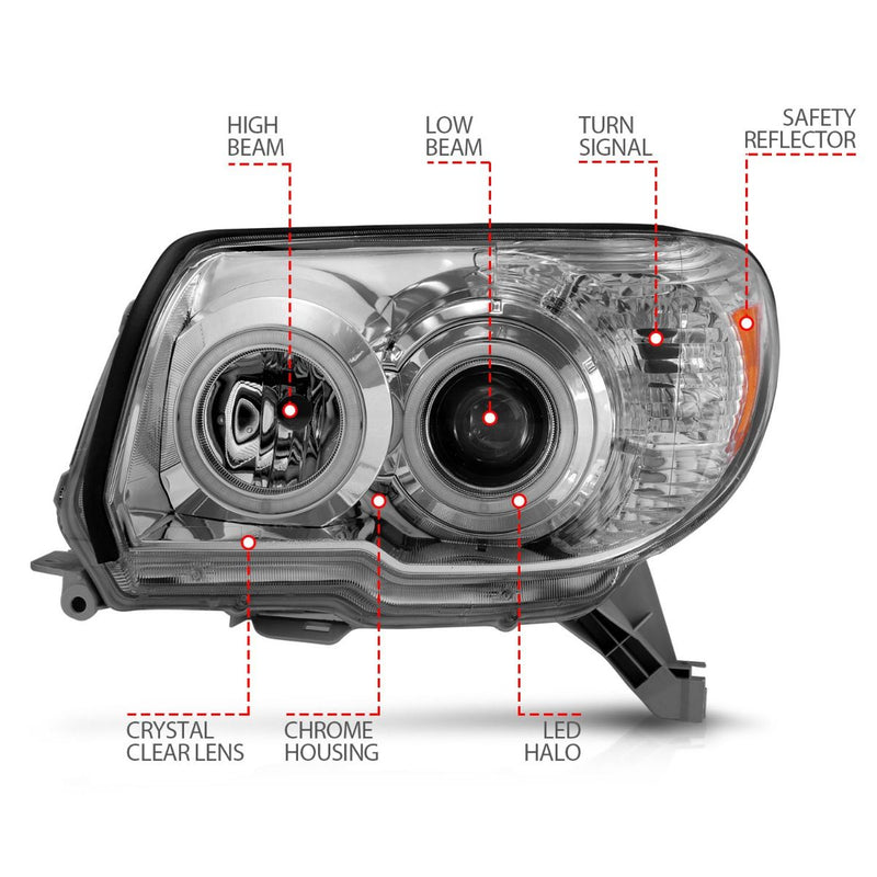 Anzo Projector Chrome Headlights RX Halo For 4Runner (2006-2009)