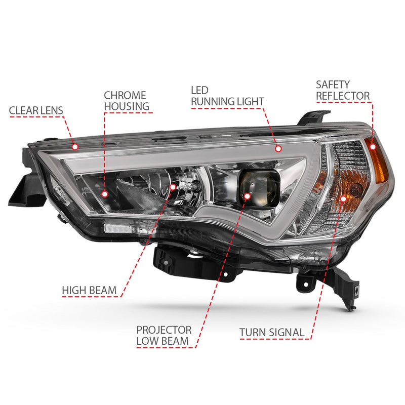 Anzo Projector Light Bar Style Chrome Headlights For 4Runner (2014-2021)