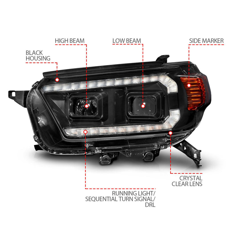 Anzo Projector Plank Style Headlights Black For 4Runner (2010-2013)