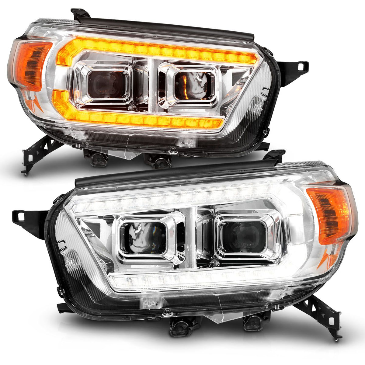 Anzo Projector Plank Style Headlights Chrome For 4Runner (2010