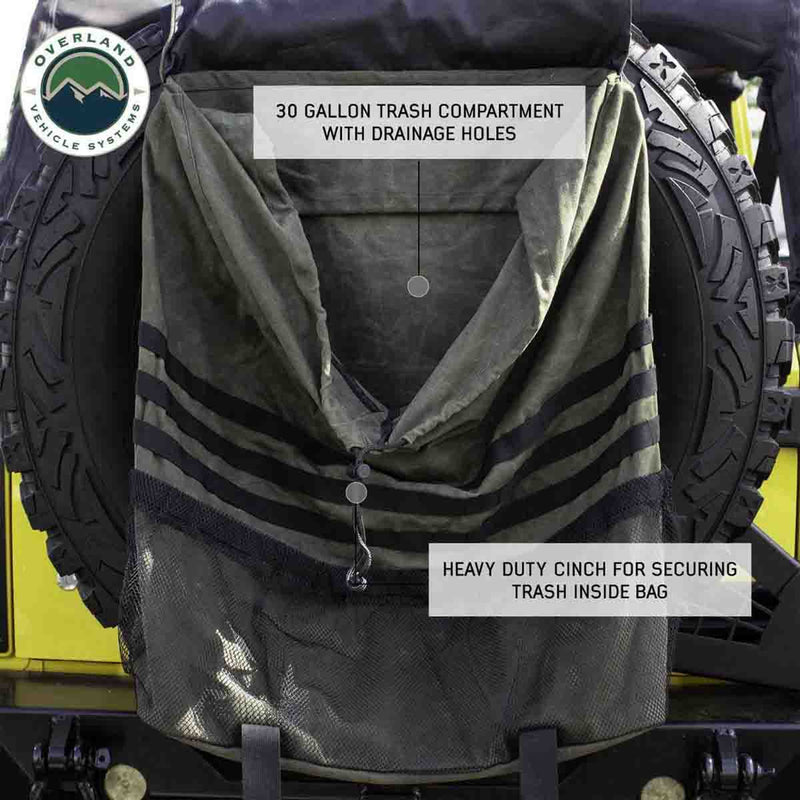 Overland Vehicle Systems Extra Large Trash Bag Tire Mount #16 Waxed Canvas Universal