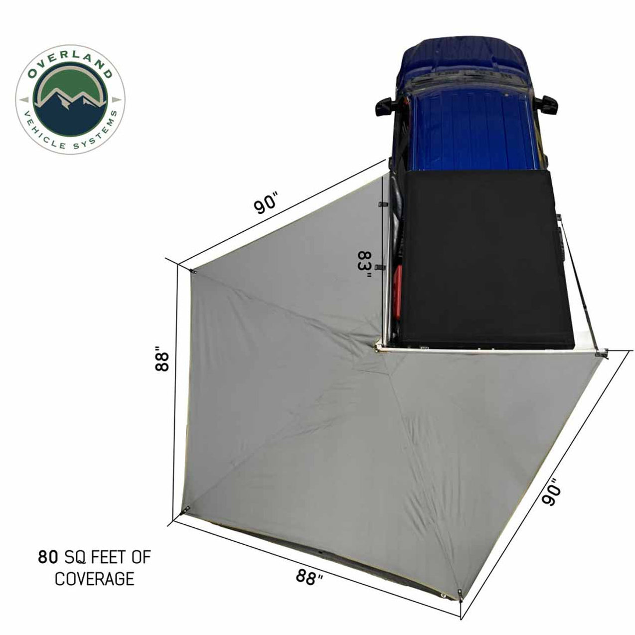Overland Tenda Da Sole 270° Lato Guida Grigio Scuro Con Copertura Nera