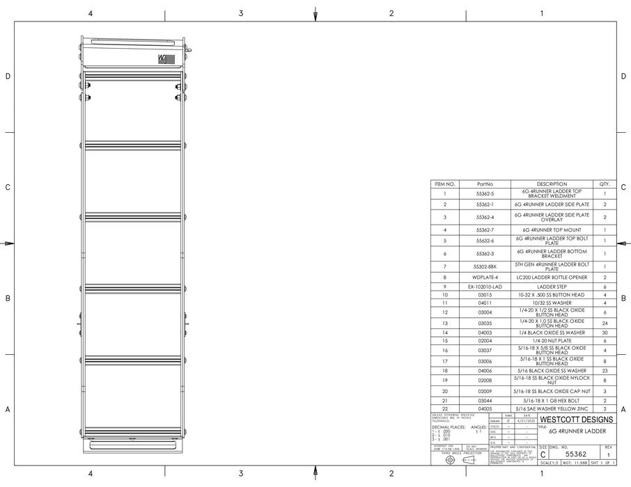 Westcott Designs Rear Hatch Ladder For 4Runner (2025-Current)