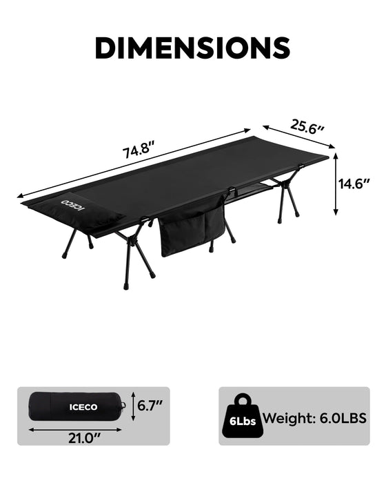 ICECO Portable L Size Camping Cot in Black