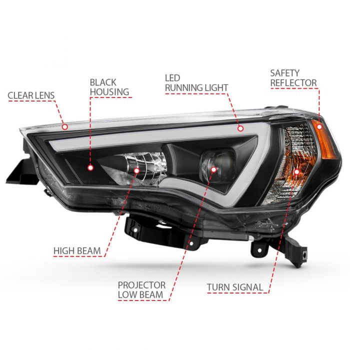 Anzo Projector Light Bar Style Black Headlights For 4Runner (2014-2024)