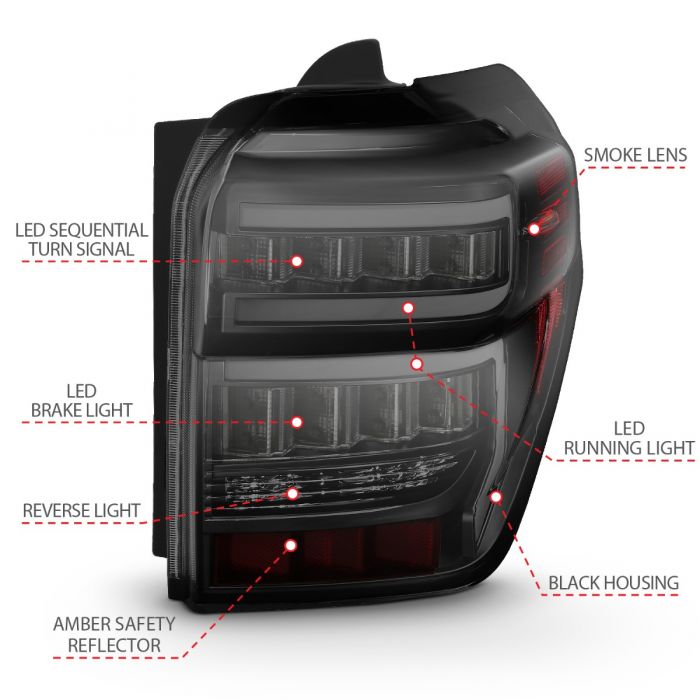 Anzo Tail Lights Black Housing with Smoked Lens For 4Runner (2010-2024)